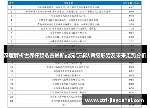 深度解析世界杯预选赛最新战况与球队晋级形势及未来走势分析